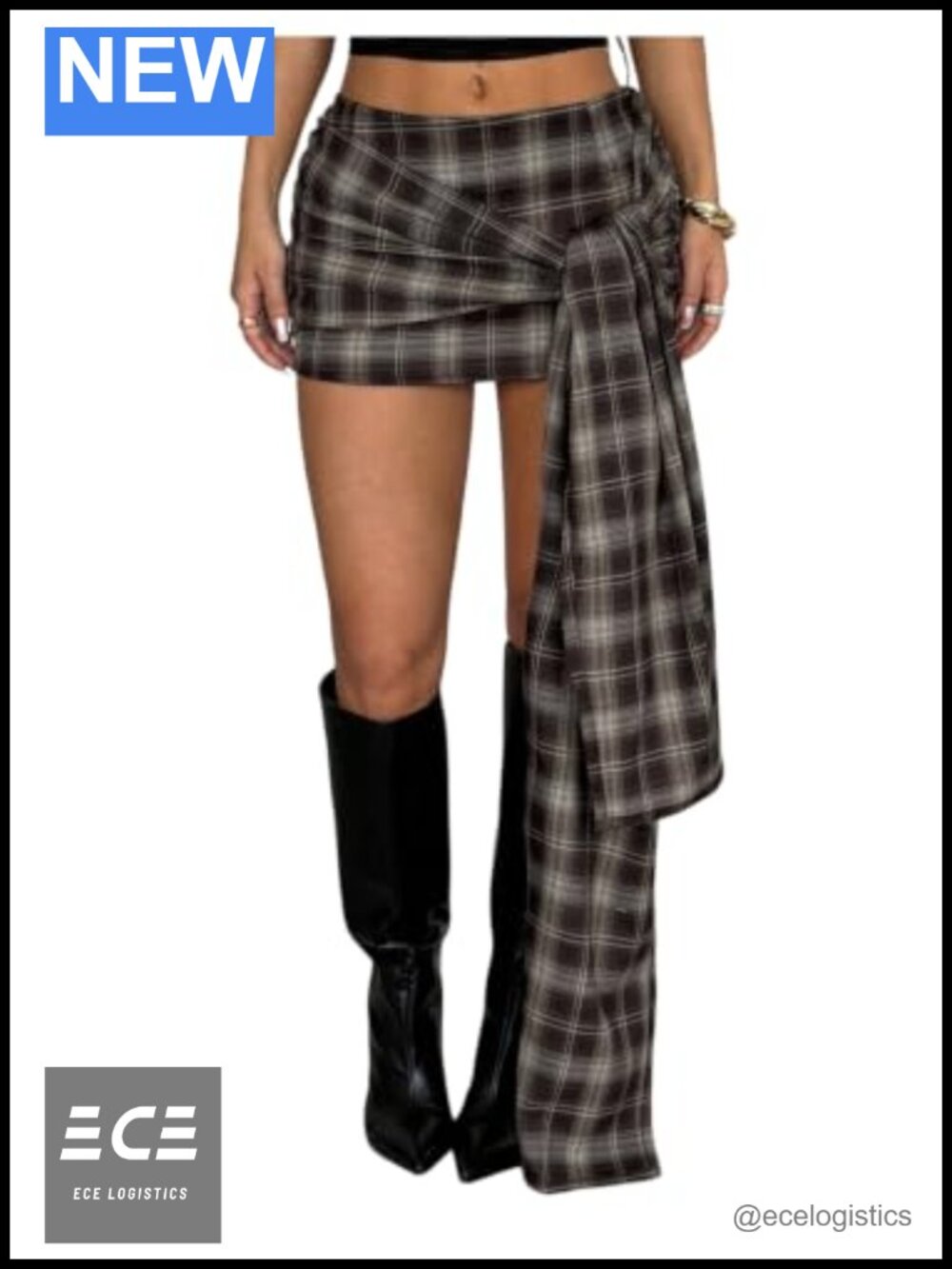 Gingham Mini Skirt Low Rise Tie Front Bodycon Pencil Y2K Club Party Date